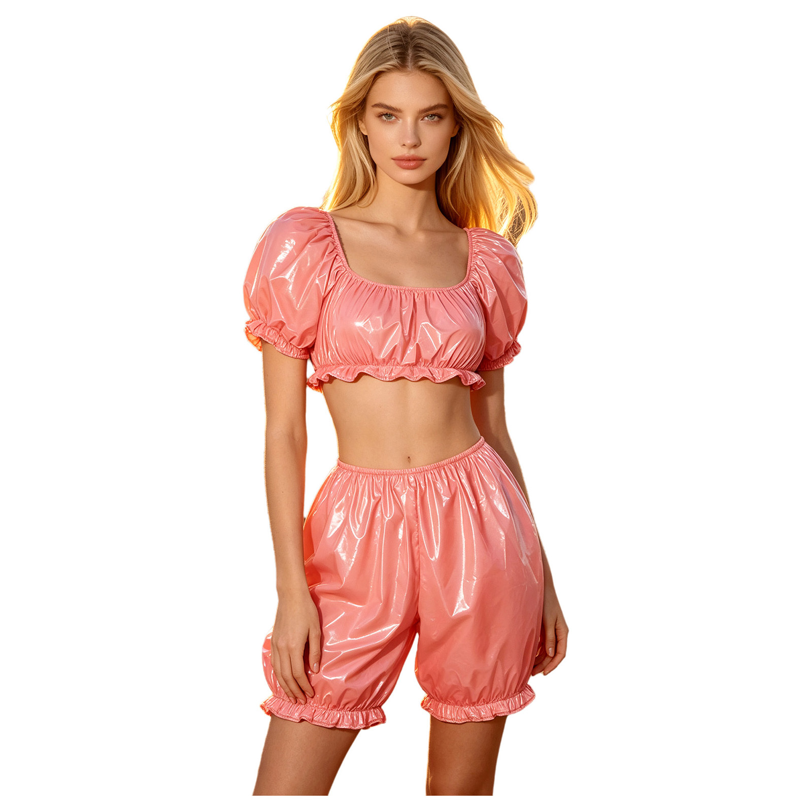 Womens Wet Look PU Leather Clu - Summer Short Set review and price